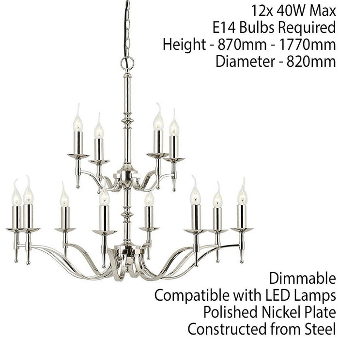 Avery Ceiling Pendant Chandelier Light 12 Lamp Bright Nickel Curved Candelabra Loops
