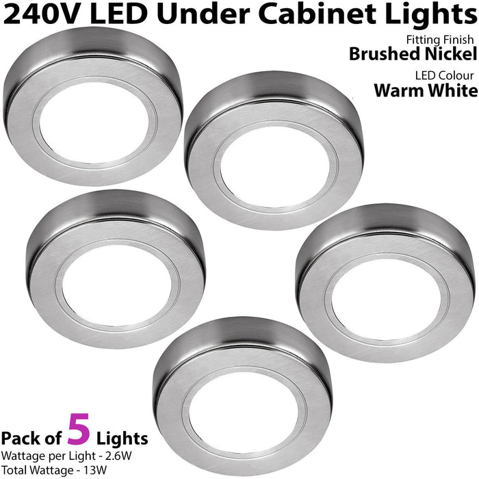 5x LED Kitchen Cabinet Spotlights 240V WARM WHITE Surface Flush Mount Light Kit Loops