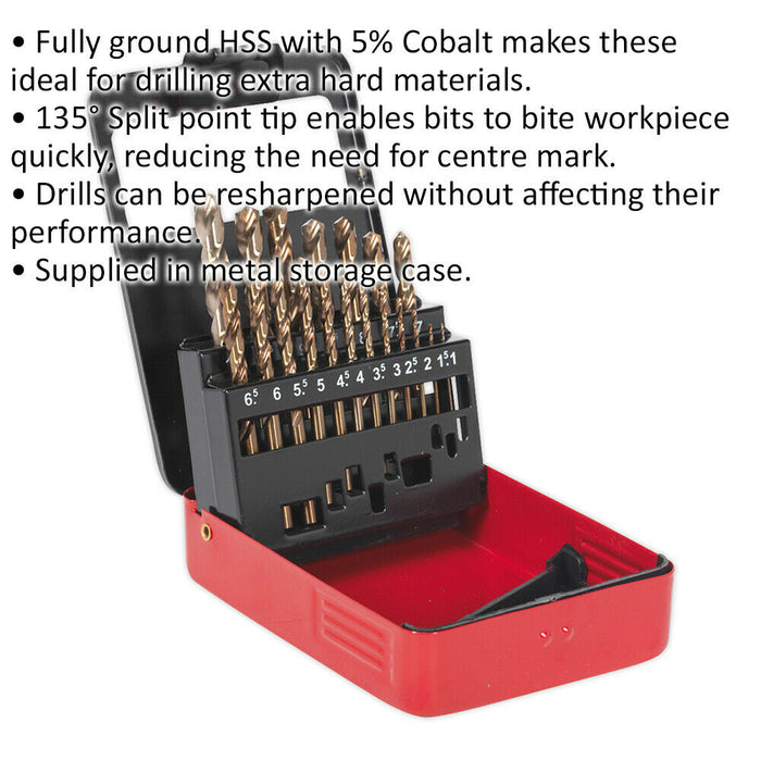 19 Piece Fully Ground HSS Cobalt Drill Bit Set - 1mm to 10mm - Split Point Tip Loops