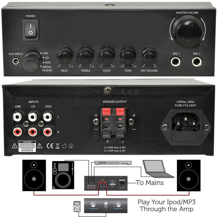 110W Stereo Amplifier System Kit 2x Waterproof Bathroom Kitchen Ceiling Speakers