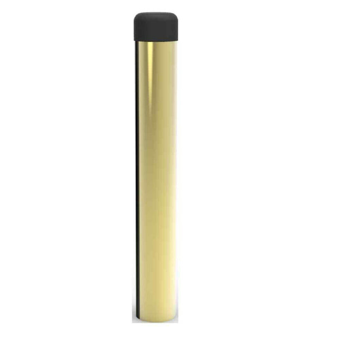2x Rubber Tipped Wall mounted Doorstop Cylinder 71 x 16mm Polished Brass Loops