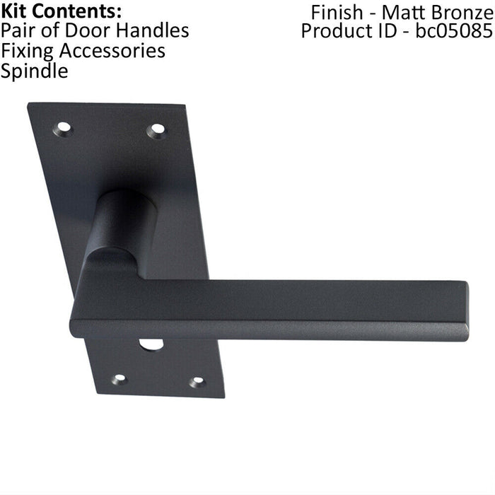 PAIR Straight Bar Handle on Slim Lock Backplate 150 x 50mm Matt Bronze Loops