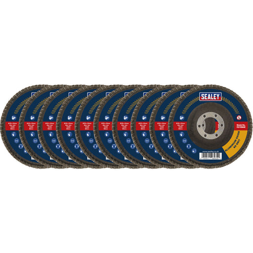 10 PACK 115mm Aluminium Oxide Flap Discs - 22mm Bore - Assorted Grits Multipack Loops