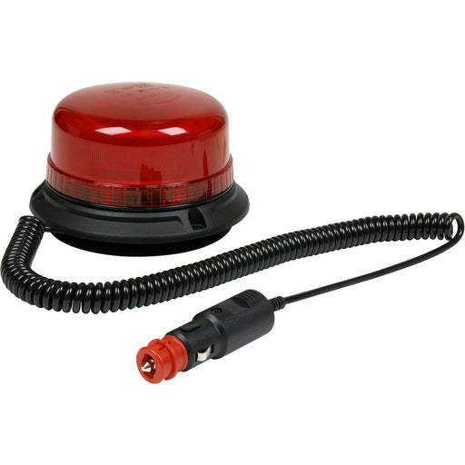 12V / 24V LED Rotating Red Beacon Light & Magnetic Base Mount - Warning Lamp Loops