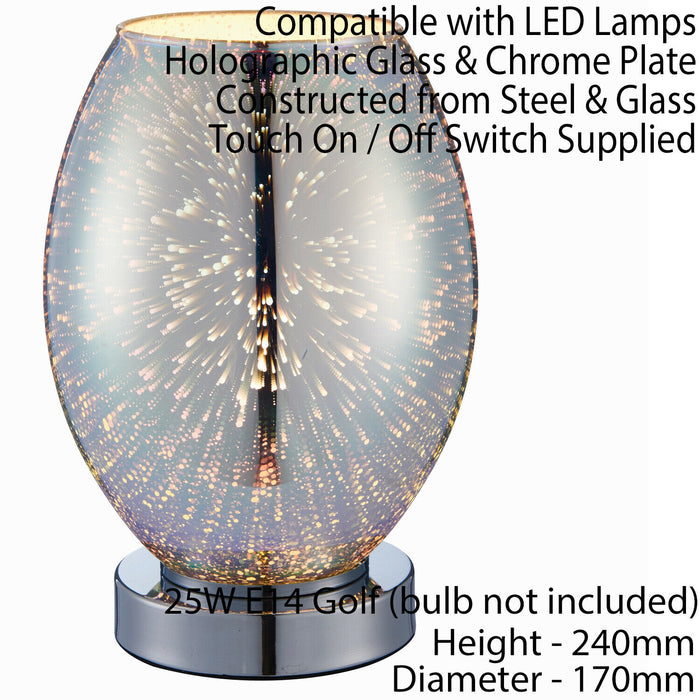 Touch On/Off Table Lamp Holographic Glass Shade Unique Modern Bedside Desk Light Loops