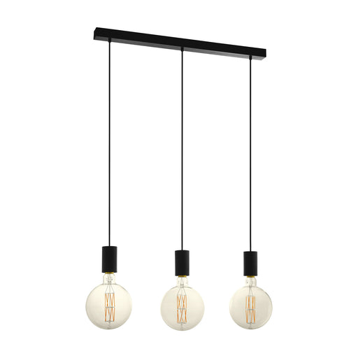 Pendant Ceiling Light 3 Bulb In Line Design Colour Black Bulb E27 3x40W Loops