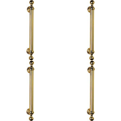 4x Ornate Pull Handle with Reeded Grip 353mm Fixing Centres Polished Brass Loops