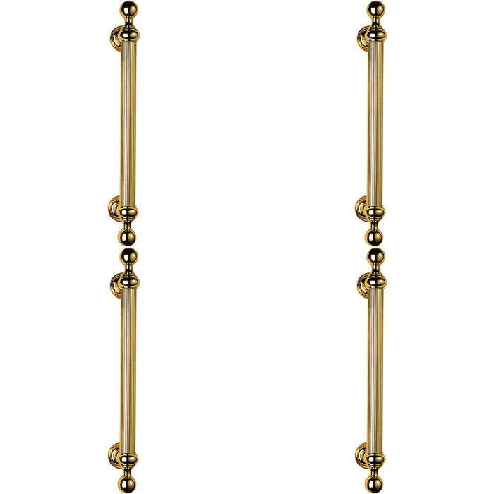 4x Ornate Pull Handle with Reeded Grip 353mm Fixing Centres Polished Brass Loops