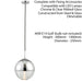 Hanging Ceiling Pendant Light CHROME & RIBBED GLASS Sphere Ball Lamp Bulb Holder Loops