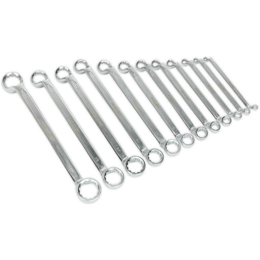 12pc Slim Handled DEEP OFFSET Ring Spanner Set - 12 Point Metric Double Ended Loops