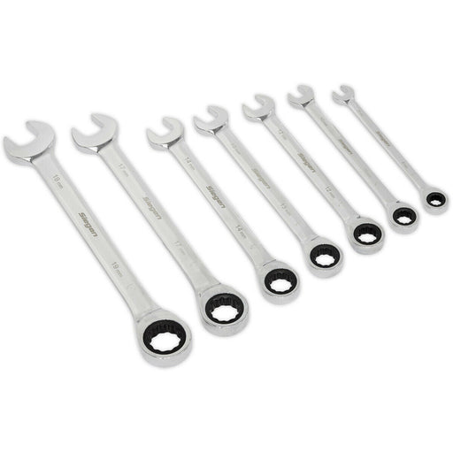 7pc Ratchet Combination Spanner Set - 12 Point Metric Ring Open Head Nut Wrench Loops