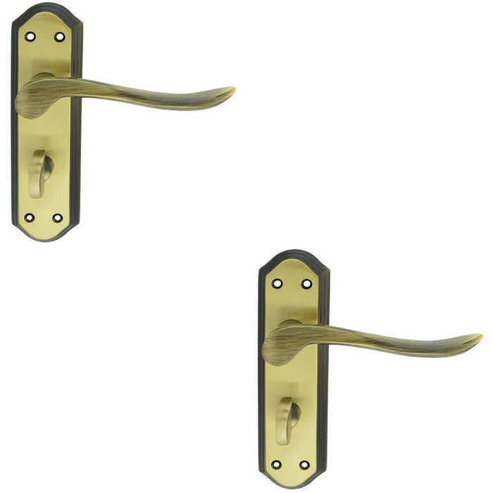 2x PAIR Curved Lever on Sculpted Bathroom Backplate 180 x 48mm Florentine Bronze Loops
