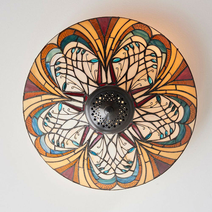 Tiffany Glass Flush Ceiling Light - French Style Design - Dimmable LED Lamp Loops