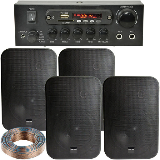 Bluetooth Sound System 4x Black 200W Wall Speakers - 2 Channel Stereo Amplifier