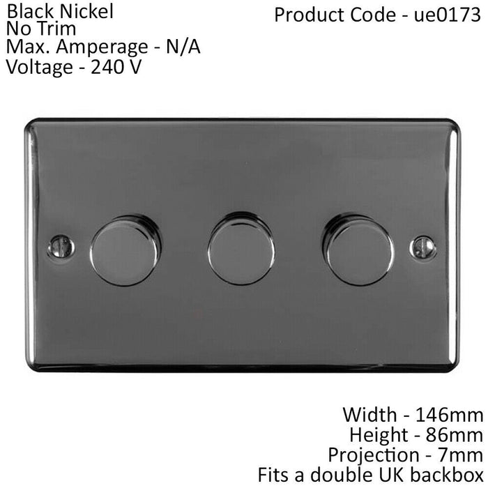 3 Gang 400W 2 Way Rotary Dimmer Switch BLACK NICKEL Light Dimming Wall Plate Loops