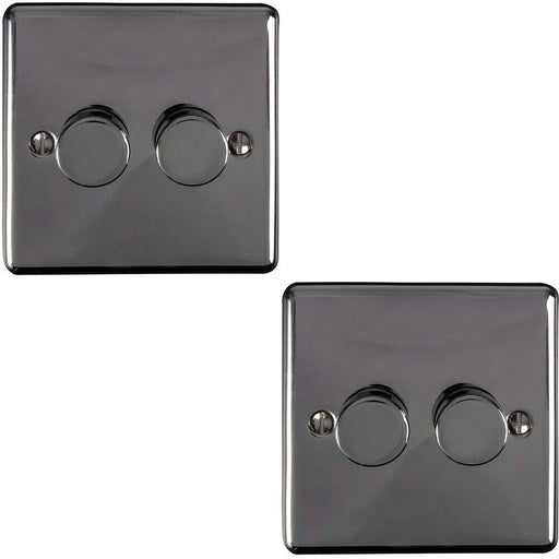 2 PACK 2 Gang 400W 2 Way Rotary Dimmer Switch BLACK NICKEL Light Dimming Plate Loops