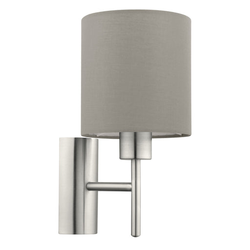 Wall Light Colour Satin Nickel Shade Taupe Fabric Rocker Switch Bulb E27 1x60W Loops