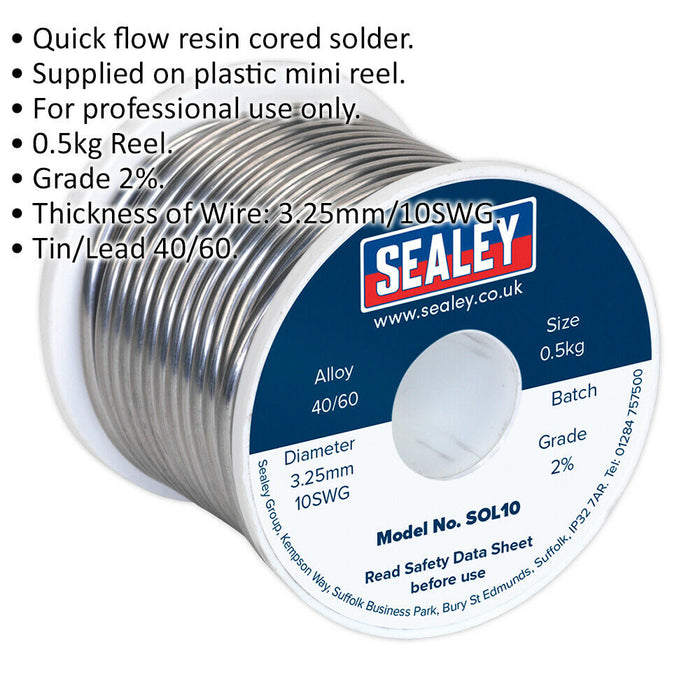 0.5kg Quick Flow Solder Wire Cable Reel Drum - 3.25mm 10SWG - 40/60 Tin/Lead Loops