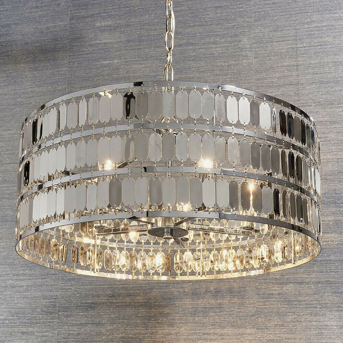 Hanging Ceiling Pendant Light Hex Chrome Shade 5 Bulb Modern Dimming Feature Loops