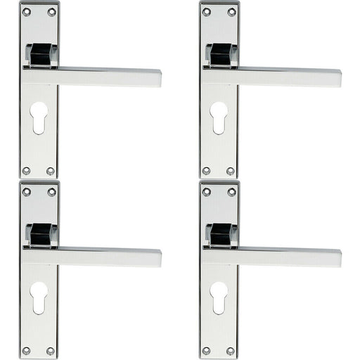 4x PAIR Straight Square Lever on Euro Lock Backplate 180 x 40mm Polished Chrome Loops