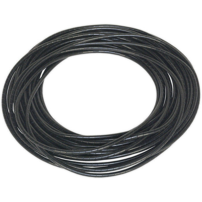 10m Black Spiral Wrap Cable Sleeving - 4 to 8mm Diameter - Abrasion Resistant Loops