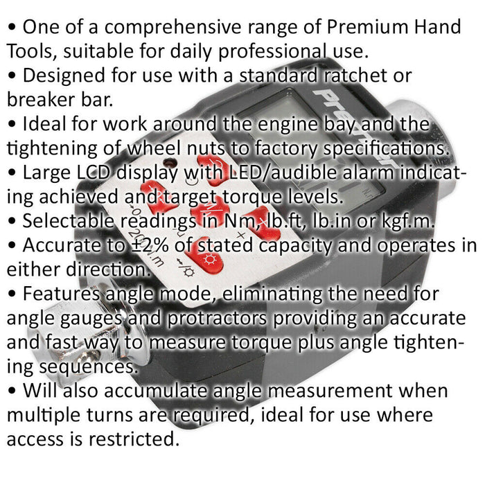 Digital Torque Adaptor - 1/2" Sq Drive - Angle Function - 20 to 200 Nm Range Loops