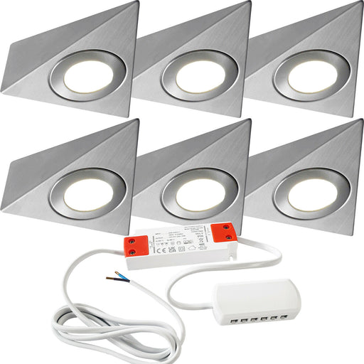 6x 2.6W Kitchen Pyramid Triangle Spot Light & Driver Stainless Steel Warm White Loops