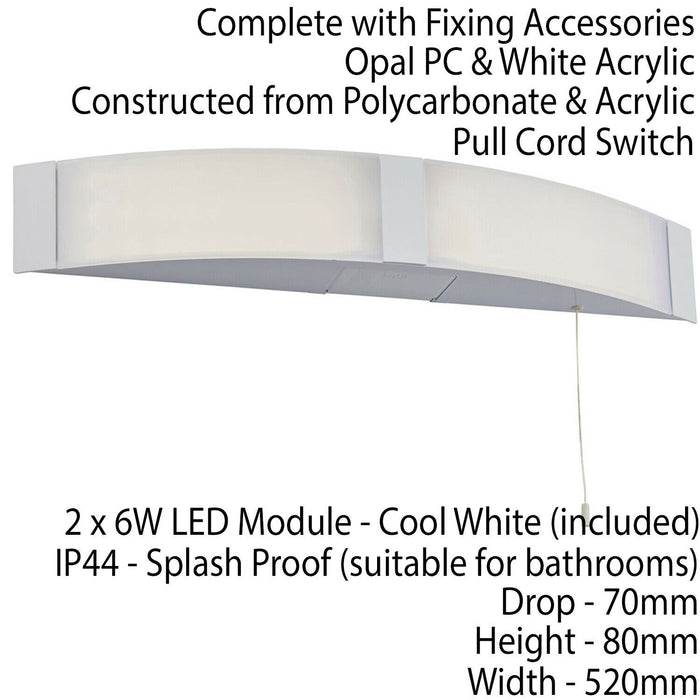 LED Bathroom Wall Light 2x 6W Cool White IP44 Modern Curved Over Mirror Lamp Loops