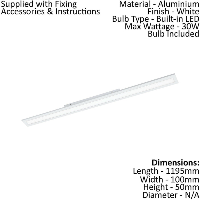 Flush Ceiling Light Colour White Shade Slim White Plastic Bulb LED 30W Included Loops