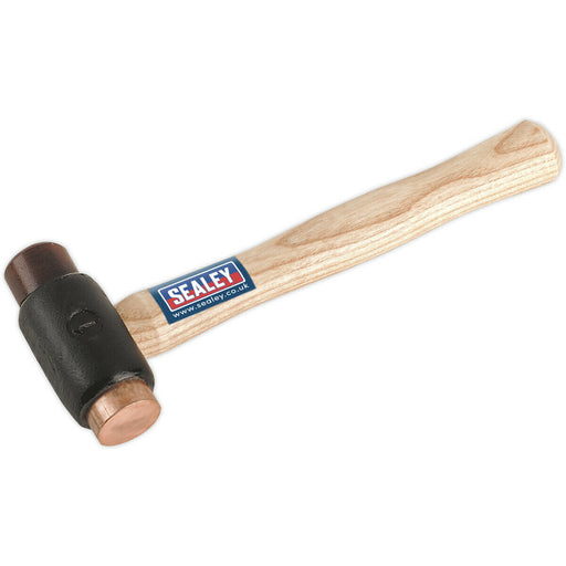 1.5lb Copper and Rawhide Faced Hammer - Hickory Wooden Shaft - Iron Head Loops