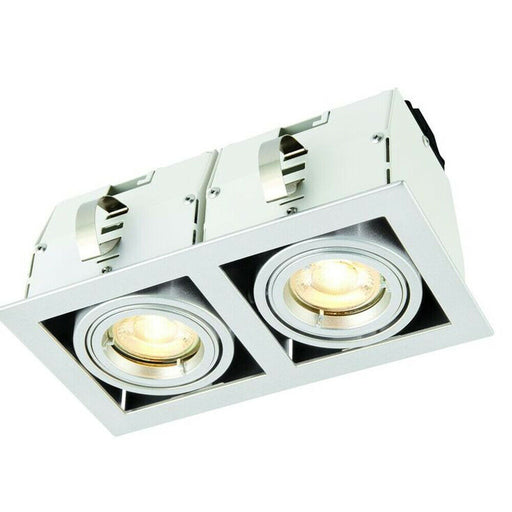 Double Square Adjustable Head Ceiling Spotlight Silver GU10 7W Box Downlight Loops