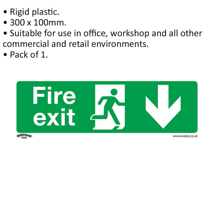 1x FIRE EXIT (DOWN) Health & Safety Sign - Rigid Plastic 300 x 100mm Warning Loops