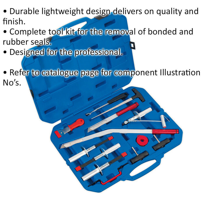 14 Piece Lightweight Windscreen Removal Tool Kit - Bonded & Rubber Seal Removal Loops