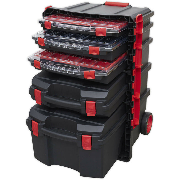 500 x 410 x 770mm Portable Tool Chest / Toolbox - Multi Compartment Wheeled Unit Loops