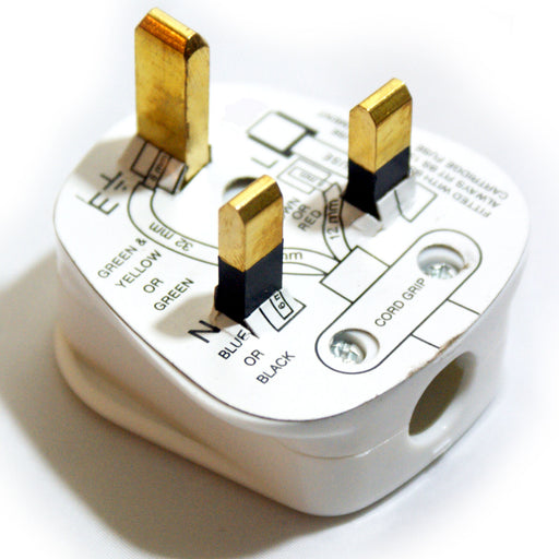 5 Pack White 3 Pin UK Mains Plugs 13A 240V BSI Approved Fuse Fused Power Wall Loops