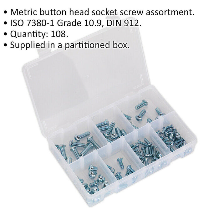 108 Piece Button Head Socket Screw Assortment - M5 to M10 - High Tensile Steel Loops