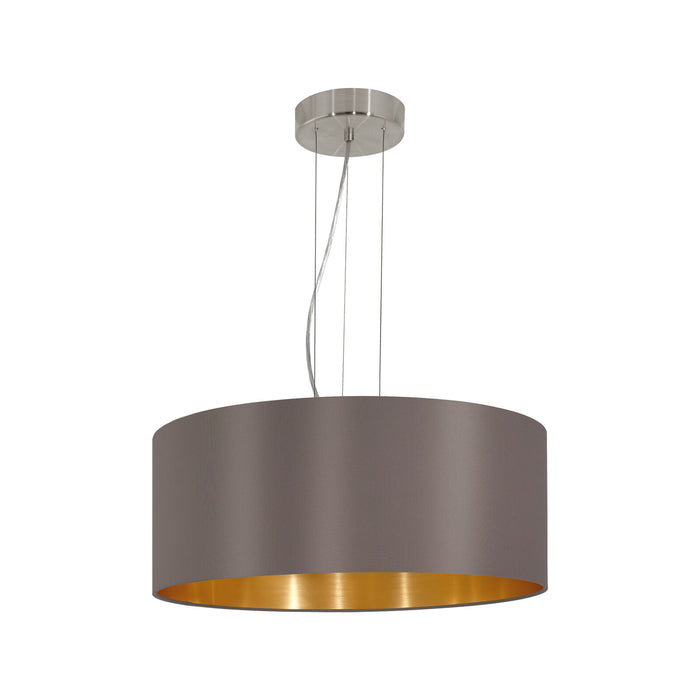 Pendant Light Colour Satin Nickel Shade Cappuccino Gold Fabric Bulb E27 3x60W Loops