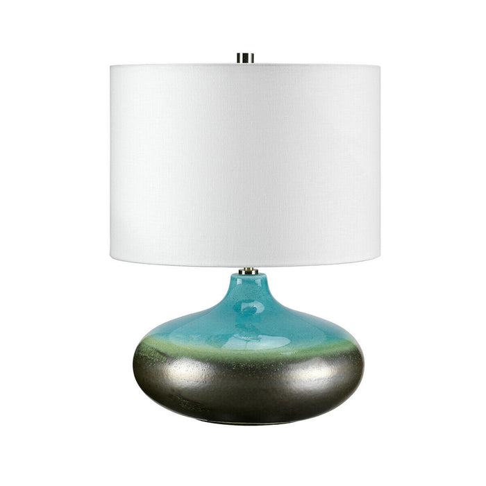 Table Lamp White Shade Turquoise and Graphite Finish Glaze LED E27 60W Bulb Loops