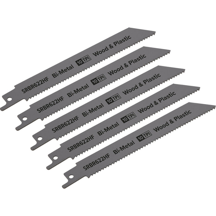 5 PACK 150mm Bi-Metal Reciprocating Saw Blade - 10 TPI - Milled Side Set Teeth Loops