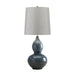 Table Lamp Textured Blue Reactive Glaze Light Grey Faux Silk Shade LED E27 60W Loops