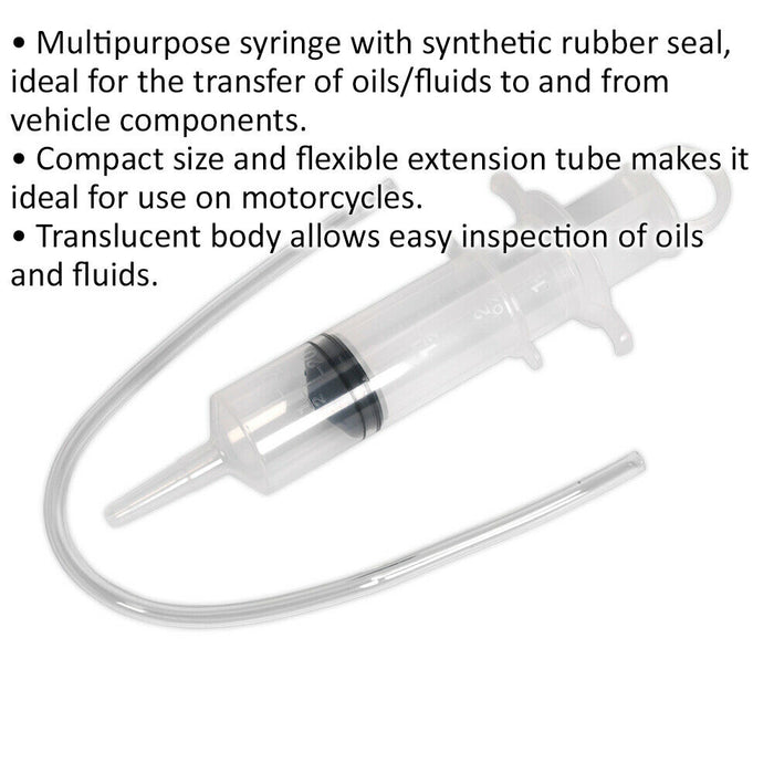 70ml Oil Inspection Syringe - Synthetic Rubber Seal - Flexible Extension Tube Loops