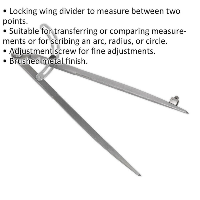 300mm Locking Wing Divider with Compass - Two Point Measurement - Adjustable Loops