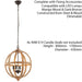Multi Light Ceiling Pendant 4 Bulb Mango Wood & Bronze Solid Round Lamp Shade Loops