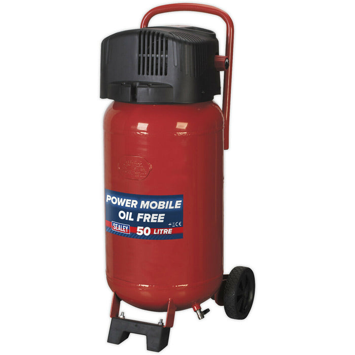 50 Litre Oil Free Belt Drive Air Compressor - 2hp Motor - Quick Release Coupling Loops