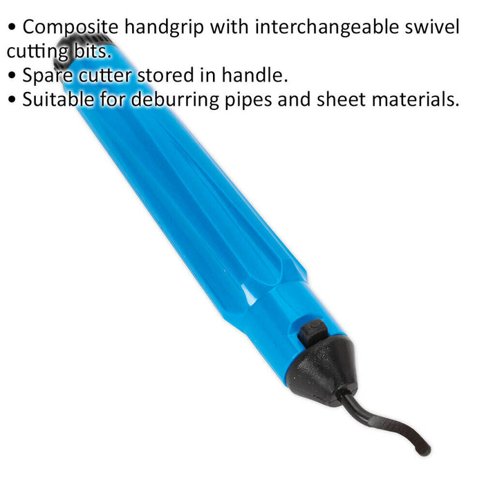 150mm Deburring Tool with Spare Blade - Composite Handgrip - Swivel Cutting Bit Loops