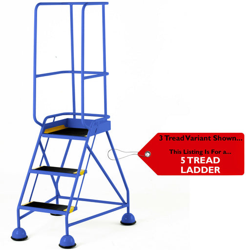 5 Tread Mobile Warehouse Steps & Guardrail BLUE 2.2m Portable Safety Stairs Loops