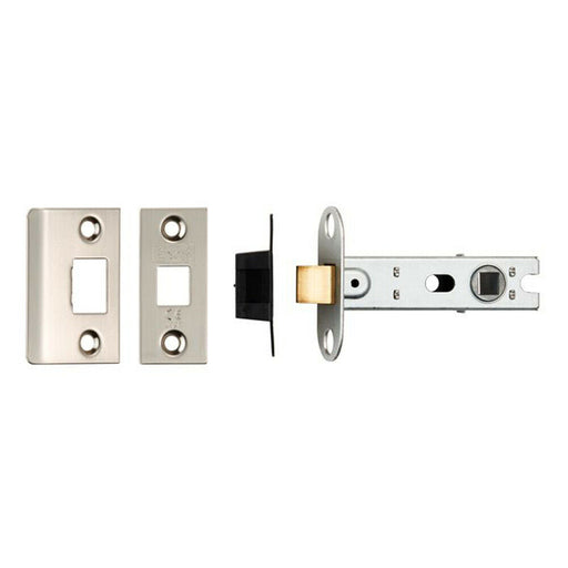 76mm Tubular Mortice Door Latch Bolt Through Square Forends Satin Nickel Loops