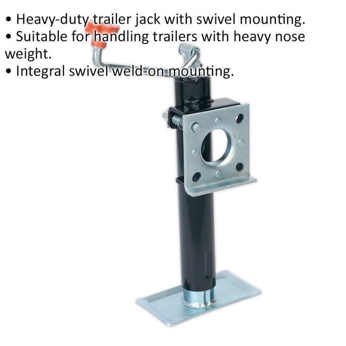 Heavy Duty Trailer Jack & Clamp - Weld On Swivel Mounting - 900kg Capacity Loops