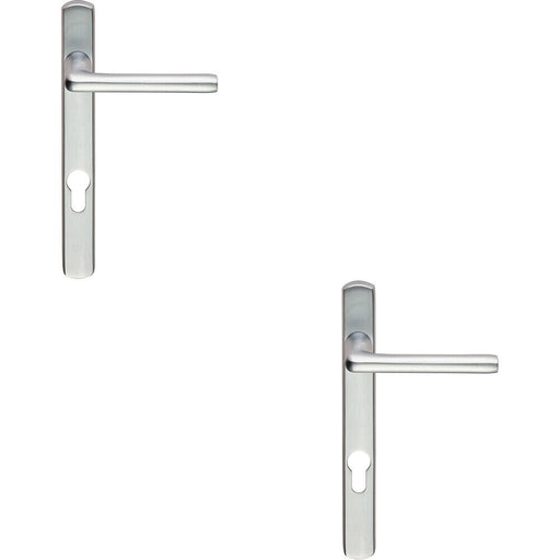 2x PAIR Straight Lever on Narrow Euro Lock Backplate 220 x 26mm Satin Chrome Loops