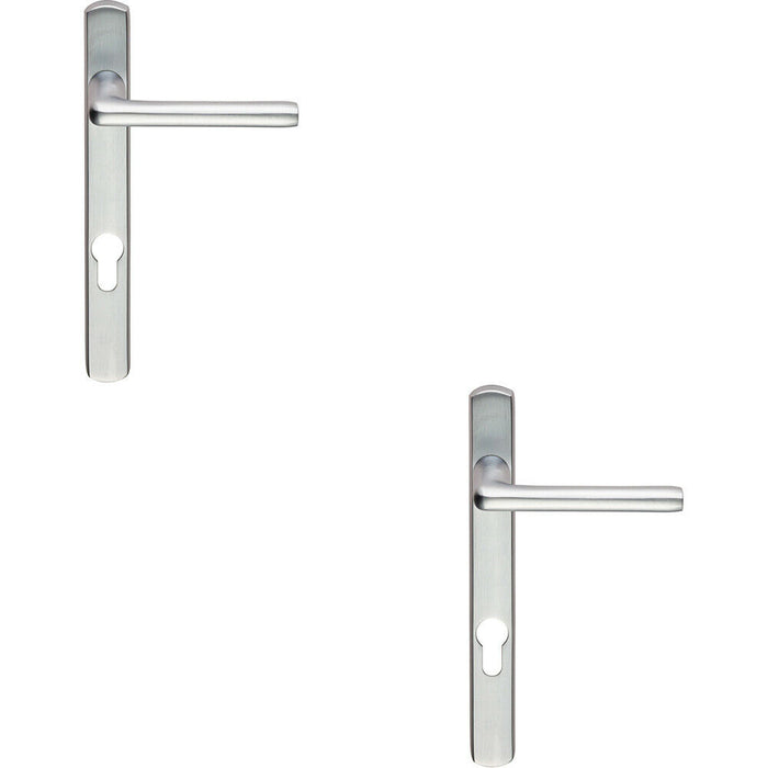 2x PAIR Straight Lever on Narrow Euro Lock Backplate 220 x 26mm Satin Chrome Loops